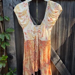 Free People Floral Blouse in Cream and Orange